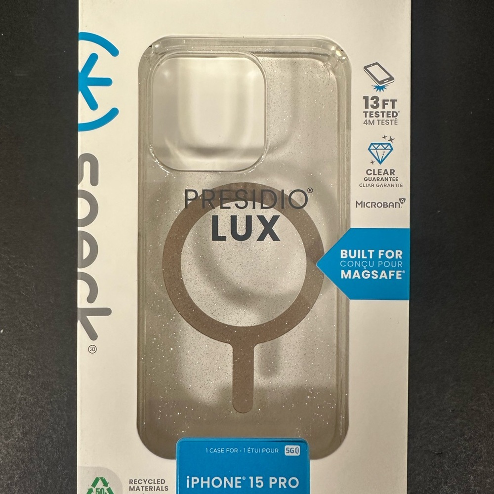 Speck Presidio LUX Clear Case for iPhone 15 Pro Max -Glitter (MagSafe) NEW